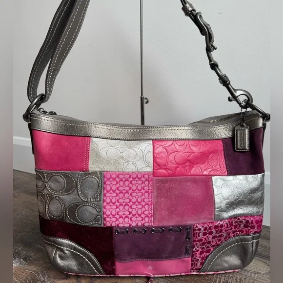 Coach | Bags | Coach Y2k Pink Silver Patchwork Shoulder Bag